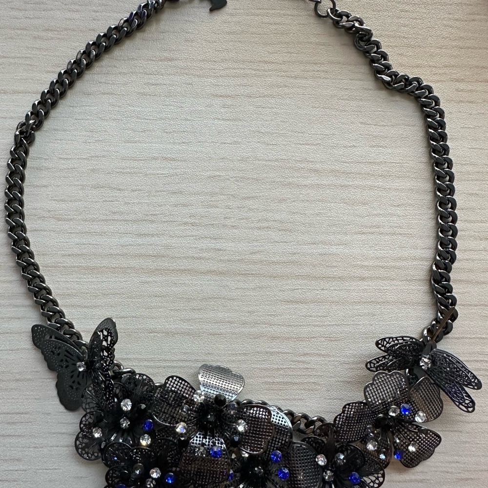 Chic Black and Blue Butterfly Statement Necklace